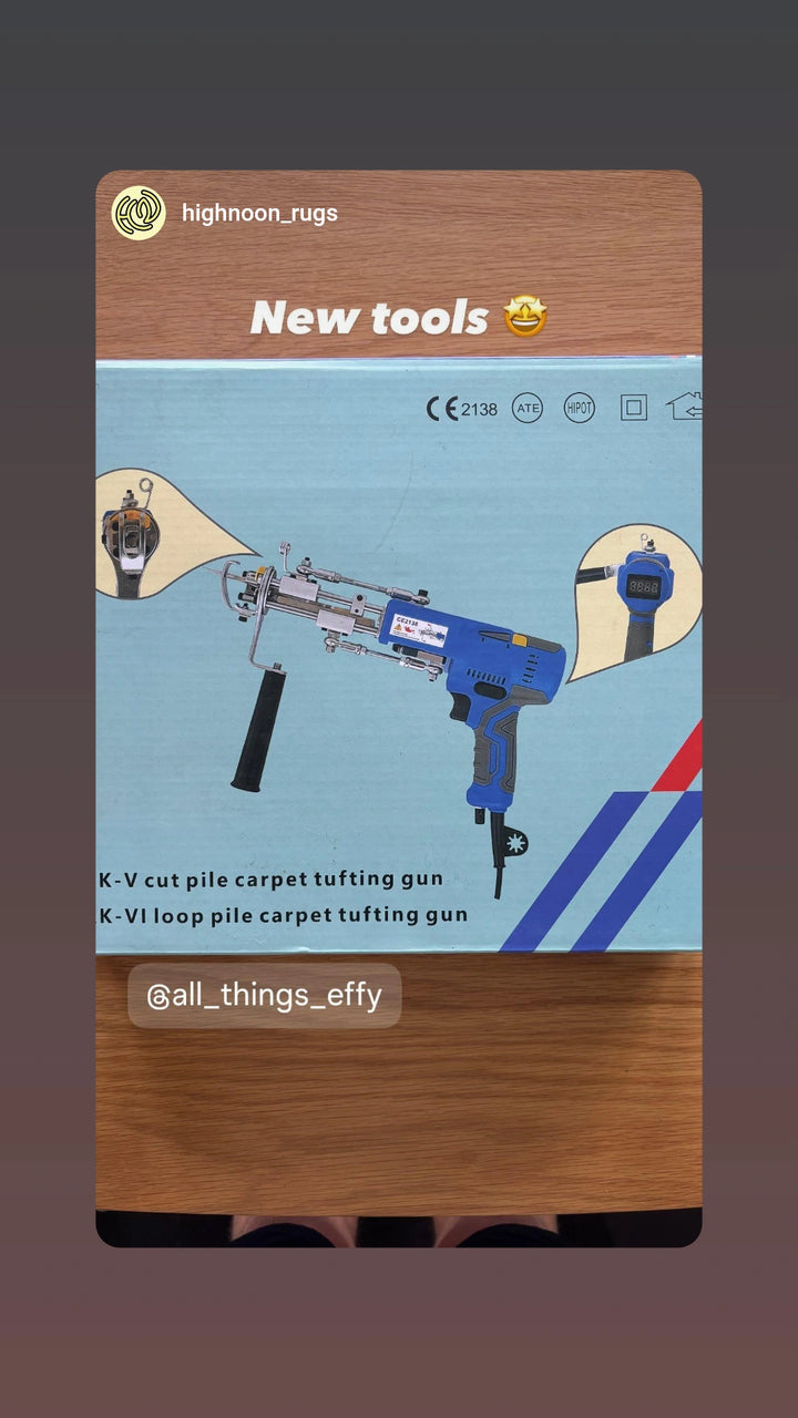 Highnoon Rugs’ Instagram story showing a boxed blue AK-V.